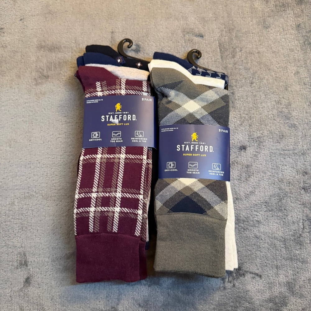 Stafford Super Soft Lux 6 Pair Crew Socks Dry Cool Smooth Toe Mens size 10-13